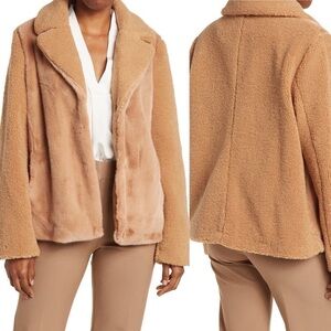 French Connection Faux Fur Coat Mixed Media Short Coat In Camel Size Small